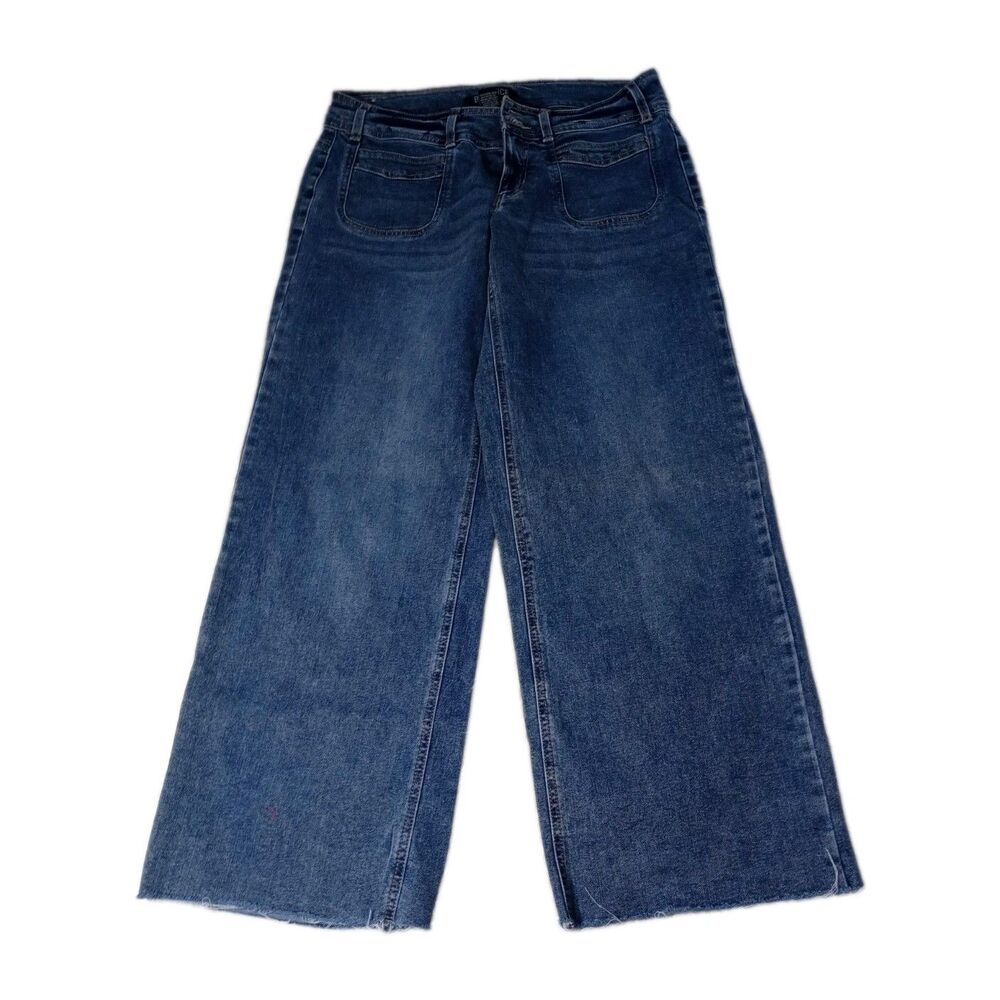 BLUE SPICE High Rise Wide Leg Jeans Womens Size 11 Raw Hem Front Pockets Blue
